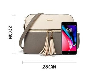 Bolso Crossbody Elim & Paul Beige con Gris - Diseño Mediano Versátil