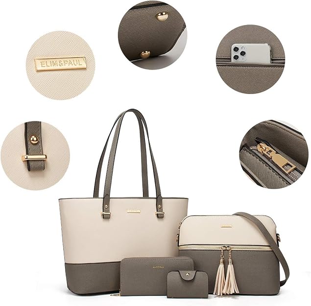 Bolso Crossbody Elim & Paul Beige con Gris - Diseño Mediano Versátil