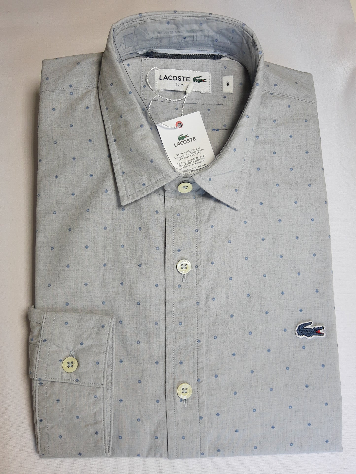 Camisa Lacoste Gris con puntos Slim Fit - PH4270