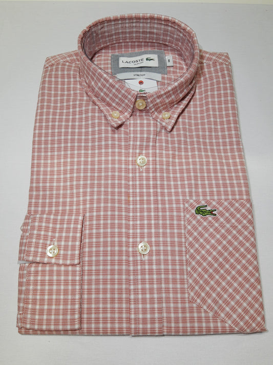 Camisa Lacoste Blanco con Cuadros Rojos Slim Fit Stretch - CH4981