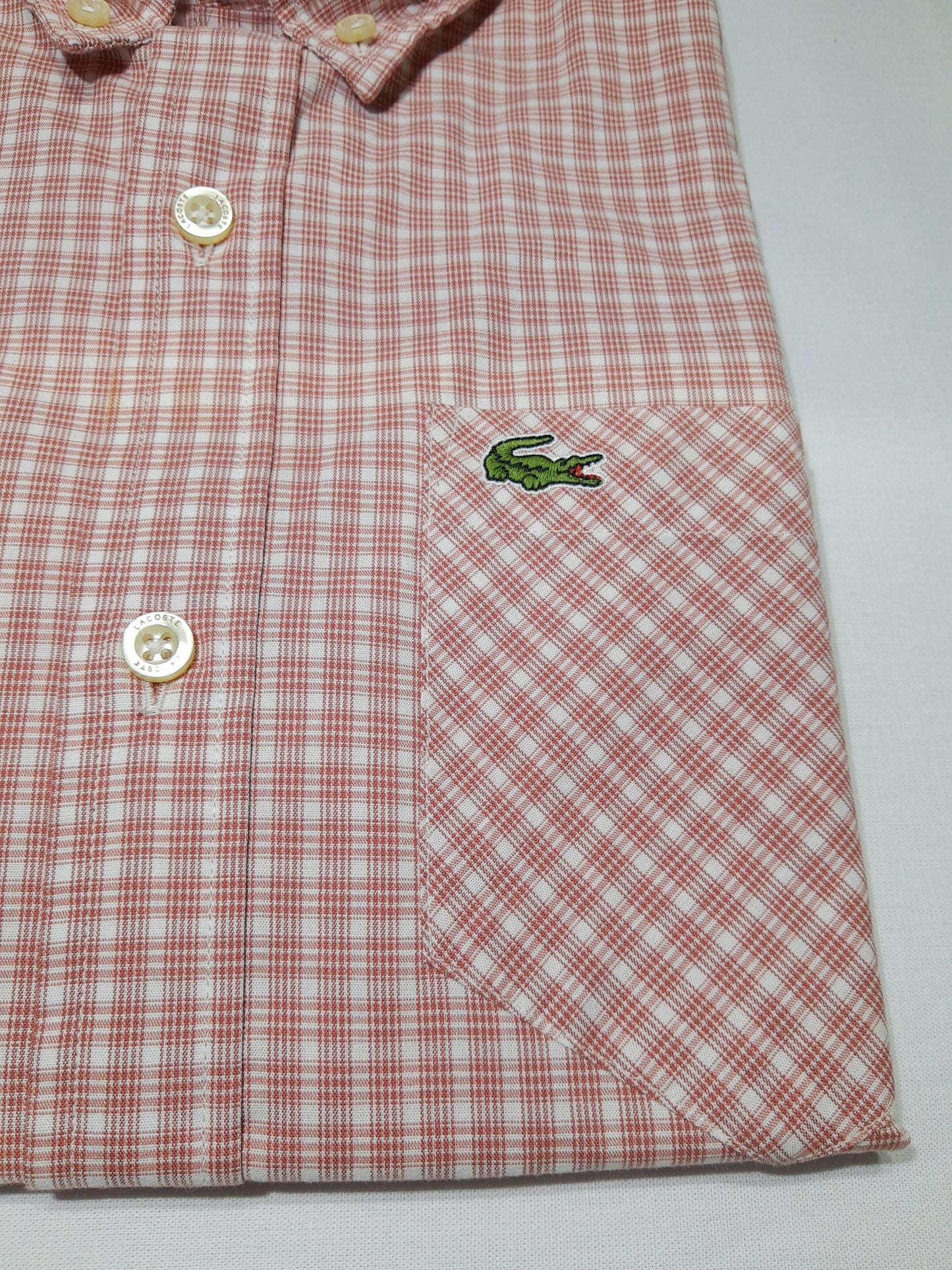 Camisa Lacoste Blanco con Cuadros Rojos Slim Fit Stretch - CH4981